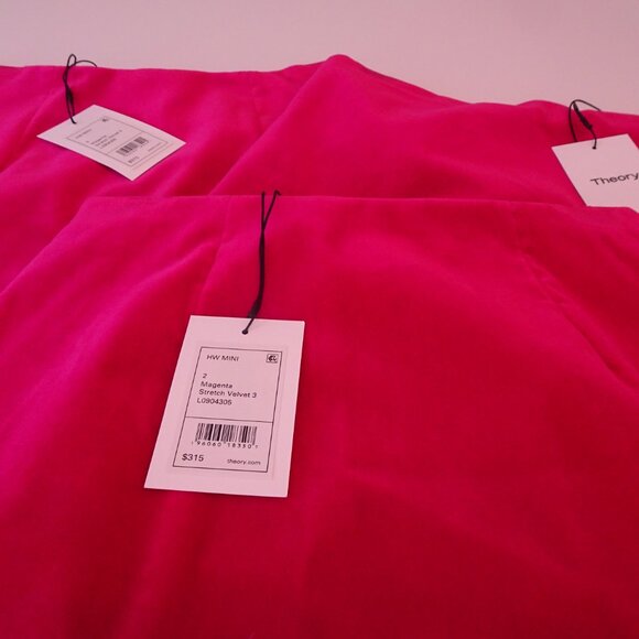 Theory Women's HW Mini Magenta Stretch Velvet Skirt Sz 0 NWT 315 - Picture 6 of 10